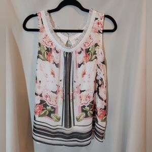 Elle Floral Sleeveless Flowy Summery Floral Blouse EUC